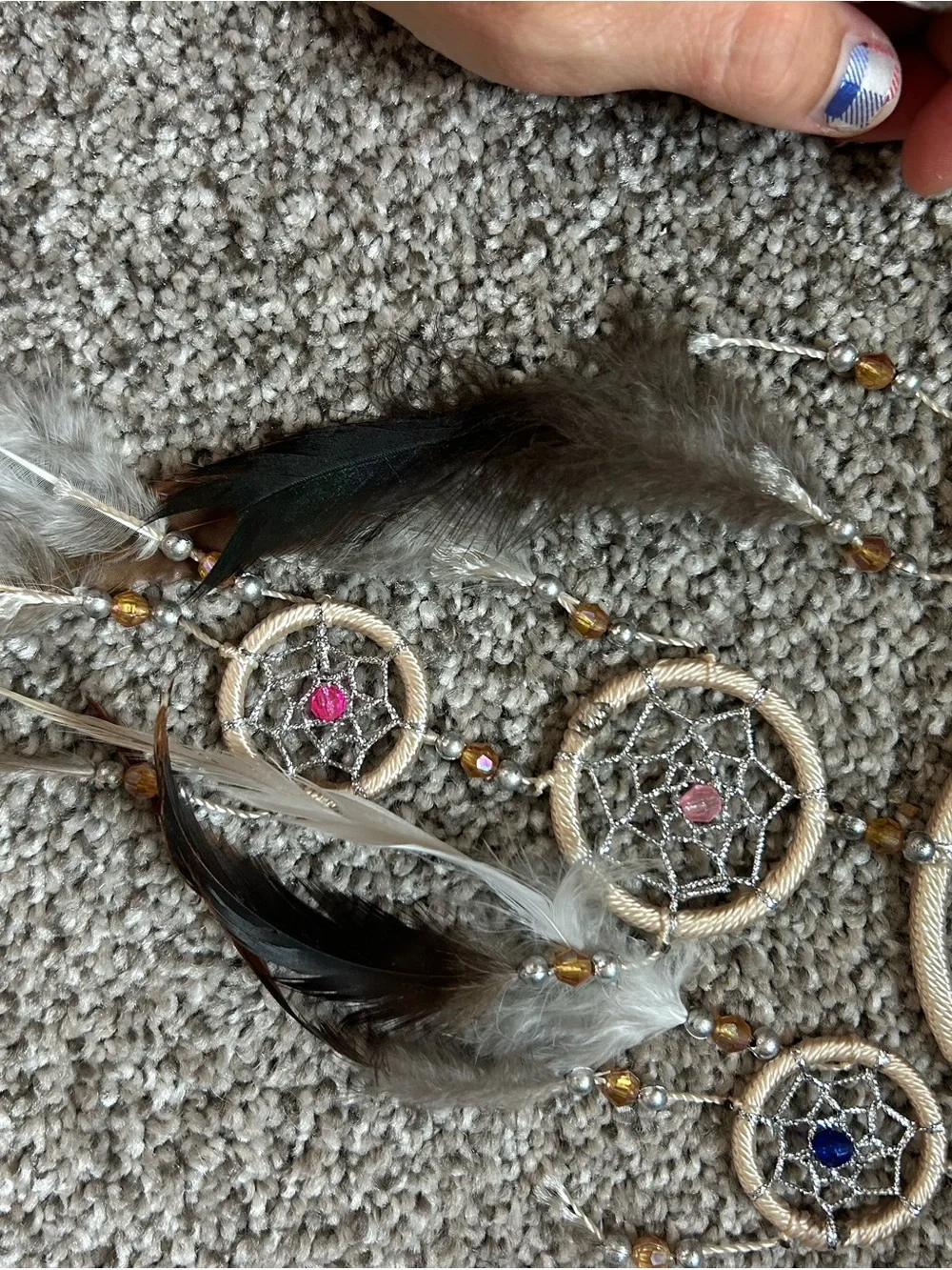 Beige Boho Dreamcatcher Wall Hanging with Multicolor Beads